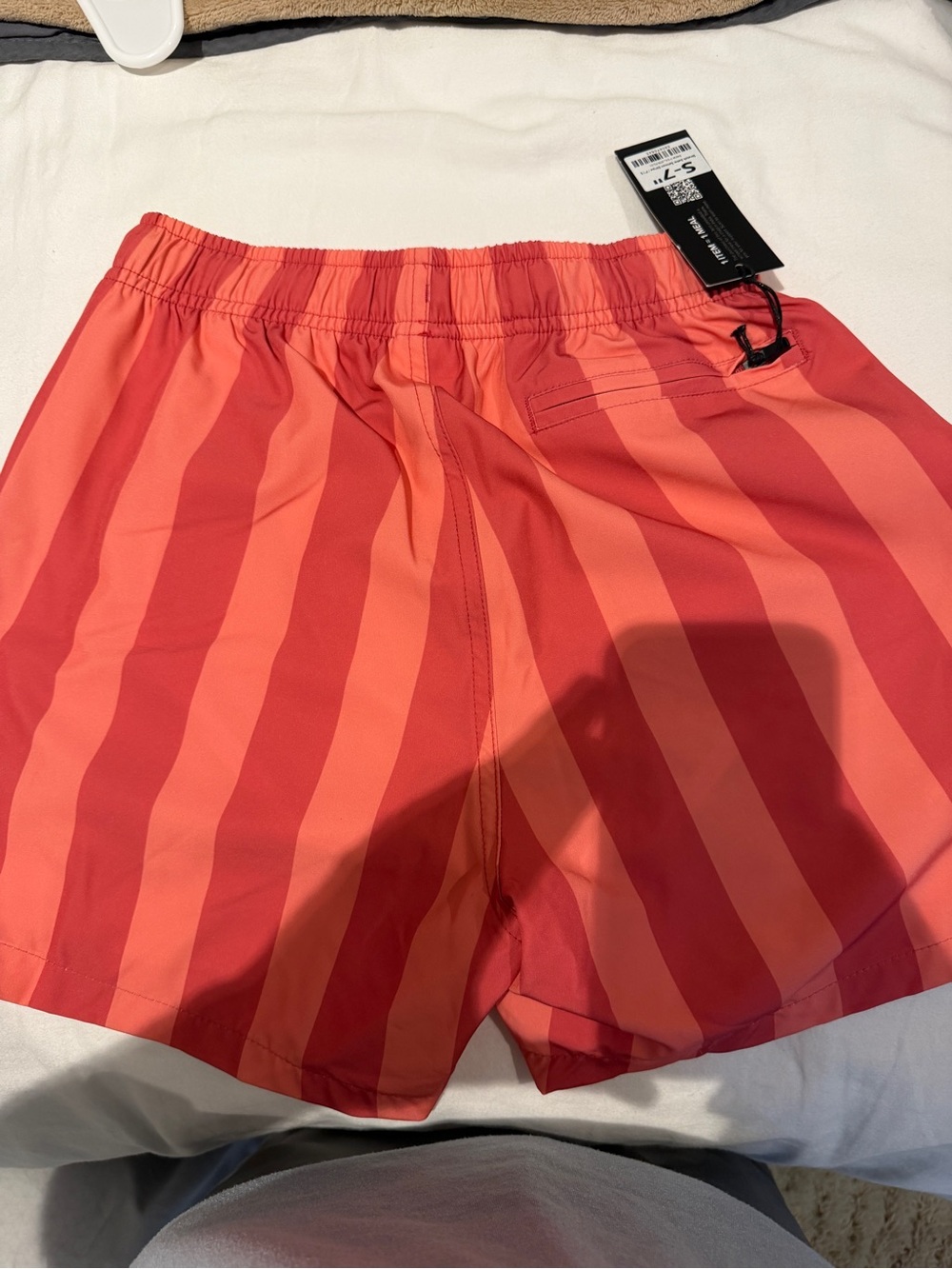 Men's Coral Red Striped Swim Trunks - Unbranded - Picture 3 of 3